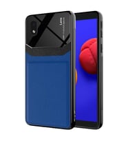 Galaxy A01 Core Kılıf Zore Emiks Deri Görünümlü Kılıf (Lacivert)