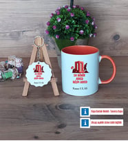 Asker Hediyesi Kupa Bardak Kırmızı ve Ahşap Anahtarlık Hediye (Model 12)