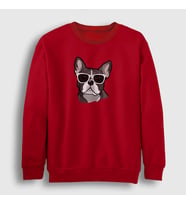 Presmono Unisex Beyaz French Bulldog Köpek Sweatshirt 401619tt (Kırmızı)