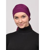 Pileli İncili Nervür Tesettür Bone (Mor)