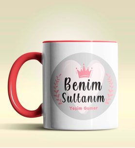 Kişiye Özel Benim Sultanım Tasarımlı Pembe Kupa Bardak (Kırmızı)