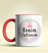 Kişiye Özel Benim Sultanım Tasarımlı Pembe Kupa Bardak (Kırmızı)