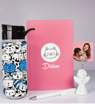 Kişiye Özel Defter Kalem Matara Ve Fotoğraflı Notluk Seti 93536 (Pembe)