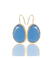 Kadir Jewellery 22 Ayar Altın Kaplama Fosil Taşlı Küpe -El İşçiliği Ve Hipoalerjenik Küpe (Koyu Mavi)