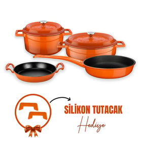 Lava Döküm 4x Trendy Serisi 7 Parça Tencere & Tava Seti (Turuncu)