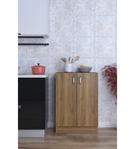 Mokas Çok Amaçlı Dolap 2 Raflı Kapaklı Mutfak Balkon Banyo (Ceviz Rengi)