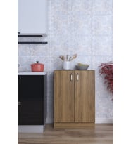 Mokas Çok Amaçlı Dolap 2 Raflı Kapaklı Mutfak Balkon Banyo (Ceviz Rengi)