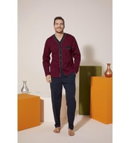 KLY 9217 Erkek V Yaka Boydan Düğmeli Pijama Takım (Yeşil)