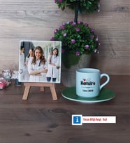 Hemşire Fotoğraflı Dekoratif Taş, Ahşap Altlıklı Türk Kahvesi Fincanı Hediye (Model 9)
