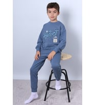 ERKEK ÇOCUK EŞOFMAN TAKIMI KABARTMA ARTİST BASKILI RİBANALI F1 (Mavi)