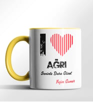 Kişiye Özel Ağrı Seninle Daha Güzel Tema Siyah Renk Kupa (Sarı)