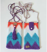 Çok Renkli Örgü Telefon Çantaları , Handmade Wayuu Telefon Kılıfı,  El yapımı Telefonluk (Beyaz-Mor)