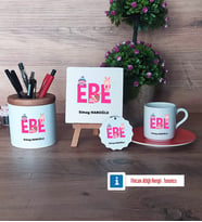 Ebe Hediye Seti Dekoratif Taş, Kalemlik, Ahşap Altlıklı Türk Kahvesi Fincanı, Ahşap Anahtarlık Hediye (Model 8)