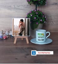 Petrol ve Doğalgaz Mühendisi Fotoğraflı Dekoratif Taş, Ahşap Altlıklı Türk Kahvesi Fincanı Hediye (Model 2)