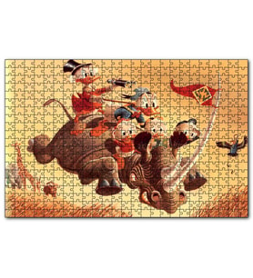 Cakapuzzle Donald Duck ve Torunları Gergedan Üzerinde  Puzzle Yapboz MDF (Ahşap) (500 Parça)