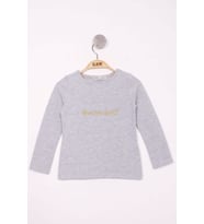 Toontoy Kız Çocuk Show Me Love Nakışlı T-Shirt ( Gri-Melanj)