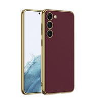 Galaxy S23 Plus Kılıf Deri Görünümlü Kenarları Elektroplating Kaplama Zore Fizyon Kılıf (Kırmızı)