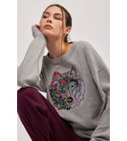 Nare Giyim Kurt Nakışlı Siyah Kadın Sweatshirt (Grimelanj)