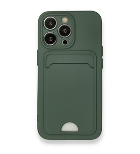 IPHONE 13 PRO UYUMLU KELVİN KARTVİZİTLİ SİLİKON TELEFON KILIFI (Haki)