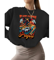 bisiklet yaka Sweatshirt erkek unisex Sweatshirt Bej Dragon yarış arabası i·llüstrasyonu Baskılı 3 (Siyah)