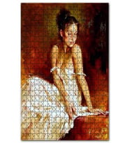 Cakapuzzle Beyaz Askılı Dekolte Elbiseli Kadın Puzzle Yapboz MDF (Ahşap) (255 Parça)
