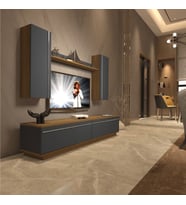Decoraktiv Eko 5DB Mdf Std Tv Ünitesi Tv Sehpası - Parlak Beyaz (Pera - Antrasit)