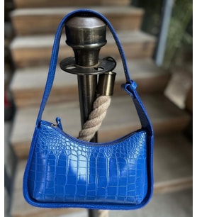 SHIKIRTI Kroko Desen Ayarlanabilir Askı Boylu Kadın Omuz Çantası (SAKS MAVI)
