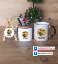 Öğretmenler Günü Hediyesi Hediye Sepeti Kalemlik, Kupa Bardak Sihirli, Ahşap Anahtarlık Hediye (Model 1)