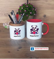 Sevimli Panda Kalemlik, Kupa Bardak T Kişiye Özel Hediye (Model 5)