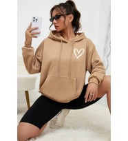 Unisex Heart Baskılı Oversize Sweatshirt (Bej)