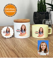 Kız Çocuğa Doğum Günü Hediyesi Hediye Seti Pastel Fincan, Kalemlik, Anahtarlık Kız Çocuk Hediyeleri (Sarı)