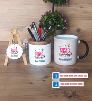 Rusça Öğretmeni Hediye Sepeti Kalemlik, Kupa Bardak Sihirli, Ahşap Anahtarlık Hediye (Model 1)