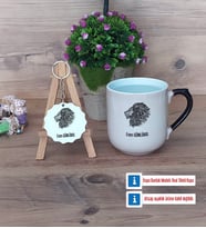 Aslan Kupa Bardak Kırmızı ve Ahşap Anahtarlık Hediye (Model 9)