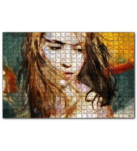 Cakapuzzle Yağlı Boya Resmi Kadın Uçuşan Saçlar Görseli  Puzzle Yapboz MDF (Ahşap) (255 Parça)