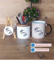 İsme Özel Doğum Günü Hediyesi Hediye Sepeti Kalemlik, Kupa Bardak Sihirli, Ahşap Anahtarlık Hediye (Model 1)