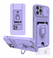 Uyumlu Model Apple iPhone 12 Pro Kılıf Kartlıklı Magnetli Lens Kapatmalı (Lila)