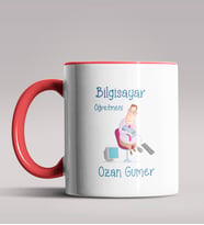 Kişiye Özel Bilgisayar Öğretmeni Tasarımlı Siyah Renk Kupa  (Kırmızı)