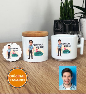 Kişiye Özel Karikatürlü Paramedik Hediye Seti T Kupa, Kalemlik, Anahtarlık Erkek Paramediğe Tıp Bayramı Hediyesi (Beyaz)