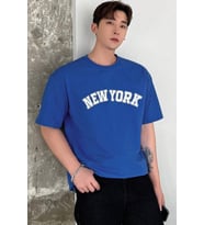 Erkek New York Baskılı Oversize Tshirt (Mavi)