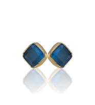 Kadir Jewellery 22 Ayar Altın Kaplama Kadın Minimal Küpe -El İşçiliği Ve Hipoalerjenik Küpe (Koyu Mavi)
