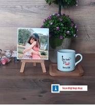 Harika Anne Fotoğraflı Dekoratif Taş, Ahşap Altlıklı Türk Kahvesi Fincanı Hediye (Model 1)
