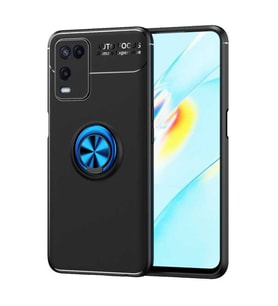Oppo A54 4G Kılıf Zore Ravel Yüzüklü Silikon Kılıf (Siyah-Mavi)