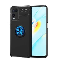 Oppo A54 4G Kılıf Zore Ravel Yüzüklü Silikon Kılıf (Siyah-Mavi)