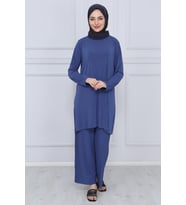 Kadın Pantolon Tunik Pliseli İkili Takım 5219 (İndigo)