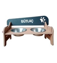 RealWood Özel İsim Baskılı, Ahşap, Kademeli, Eğimli, Çelik Kaseli, Kedi-Köpek Mama ve Su Kabı Stantı (ATLANTİK-ANTRASİT)