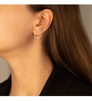 Ear Jacket Altıgen Gümüş Küpe - Renk: Gold (Gümüş)