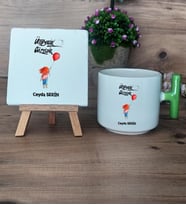 Ütopyalar Güzeldir Hediye Seti Kupa Bardak T Kulplu ve Dekoratif Taş Arkadaşa Sevgiliye Kardeşe Doğum Günü Hediyesi (Model 8)
