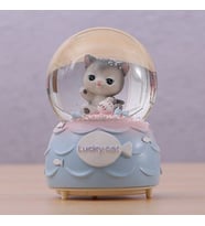 Tatlı Kedi Orta Boy Işıklı Müzikli Kar Küresi (Gri)