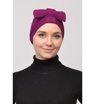 Fiyonklu Çift Yönlü Çapraz Tesettür Bone (Mor)