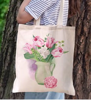 BK Gift Çiçek Tasarımlı Kanvas Bez Çanta, Baskılı Omuz Çantası, Alışveriş Çantası, Plaj Çantası, Arkadaşa Hediye (Model 5)